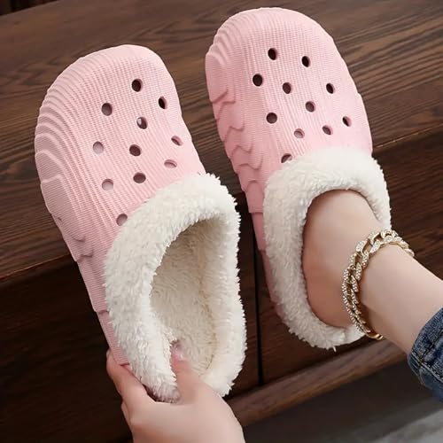 Classic Fleece Lined Clogs Waterproof Winter Fuzzy Slippers for Women Men Indoor Outdoor Cozy Shoes Women's Platform Non-Slip Mules Garden Clogs Plush Lining Warm Cotton Slippers Shoes2