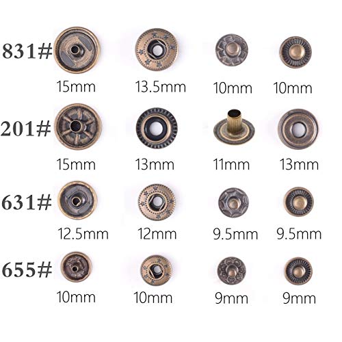 Aiskaer 120 Sets Snap Fasteners Kit, Metal Snap Buttons Press Studs With 9 Pieces Fixing Tools, Bronze Clothing Snaps Kit For Leather, Coat, Down Jacket, Jeans Wear And Bags #TOP1