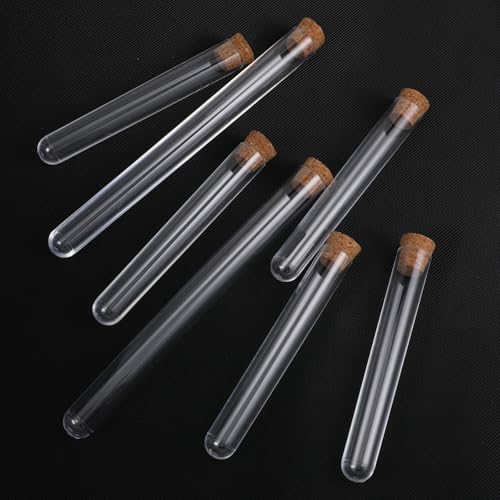 10 Pcs Clear Plastic Test Tubes with Cork Stoppers, 15x100mm & 15x150mm Leak-Proof Seal Vials for Scientific Experiments, Plant Propagation, Bead Powder Spice Liquid Storage