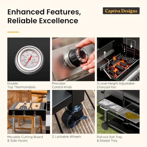 Image of Captiva Designs 3 Burner Gas Charcoal Combo Grill with Offset Smoker, Black
