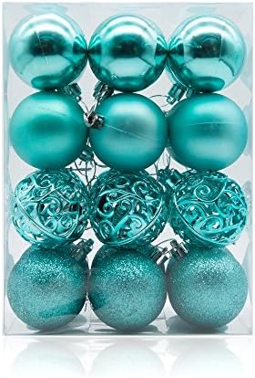 AMS 2.36''/60mm 24ct Christmas Balls Tree Pendants Shatterproof Ornaments Seasonal Decorations for Tree Decor,Holiday,Xmas(Turquoise)