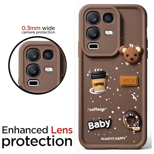 Image of Bintage Ball Bear| Donut| Milk Cake| Baby| Coffee Rubber Case Camera Protection Back Cover Compatible for Infinix Note 50s 5G+ - Brown