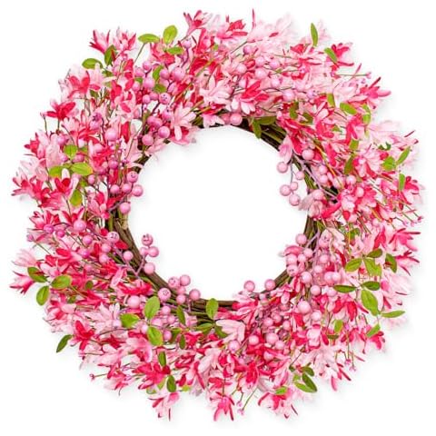 JINGHONG Valentine's Day Wreath 22 Inch Valentines Day Wreaths for Front Door Pink Floral Wreath with Pink Berries for Wedding Anniversary Candlelight Dinner Valentines Day Gifts Cover