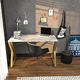 Modern Study Desk, White & Gold, 120 x 60 x 75 cm | 100% Melamine Coated Particle Board, 18 mm Thick | Elegant Design for Home Office & Glam Spaces