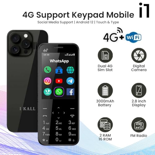 Image of IKALL I1 - 4G Touch & Type Phone with 2.8 inch HD+ Screen, 2GB RAM, 16GB Storage, WiFi, (Pre-Loaded Apps Like Whatsapp, Facebook, YouTube, Instagram) (Black)