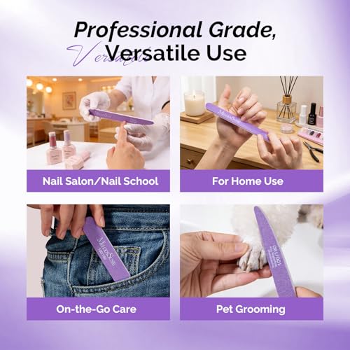 Image of MelodySusie 7Pcs Nail Files 100 /180 Grit, 2 Standard & 5 Mini Mixed-Shape Emery Boards for Acrylic, Gel and Natural Nails, Portable Travel Manicure Pedicure Shaping Tools Kit, Purple