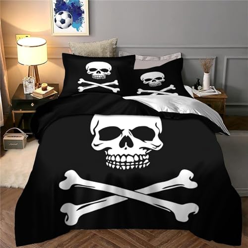 Housse de couette crâne de pirate fermeture éclair douce
