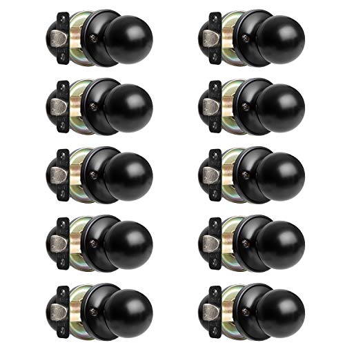 Ilyapa Passage Door Knob for Hall and Closet - Ball Style, Matte Black Interior Keyless Non Locking Indoor Doorknob, Round Door Handle, Matte Black, 10 Pack