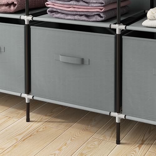 Miniatura 9 de Homcom Armario De Tela Para Dormitorio Armario Portátil Con 10 Compartimentos 2 Rieles Colgantes Y 4 Cajones De Tela 166x42,5x169,5 Cm Gris Oscuro