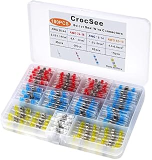 CrocSee 180PCS Solder Seal Wire Connectors, Heat Shrink Butt Connectors Kit, Waterproof Insulated Electrical Marine Butt Splice Wire Terminals for Automotive Boat Truck