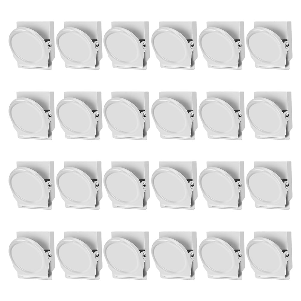Vjsujehgy Magnetic Clips, 24 Pcs Fridge Magnet Whiteboard Magnets, Metal Clips Refrigerator Magnets, Magnet Clips White