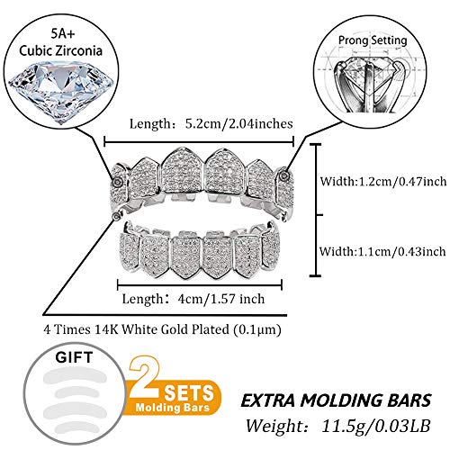 TOPGRILLZ Grillz Vampire Teeth - Silver Grills for Your Teeth Diamond Grillz for Women Men 18K Gold Plated Iced out Hip Hop Rapper Costume Cosplay Extra Molding Bars2