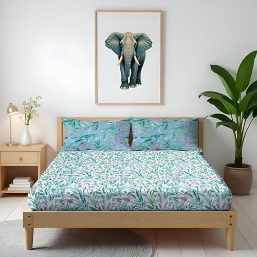 Image of Arvind Bedsheet Set - 100% Cotton Bedsheet for Double Bed (1 King Size Bedsheet with 2 Pillow Covers) Soft Breathable, 144 Thread Count - Slumber -Shade 15 (21027-B) | Natural