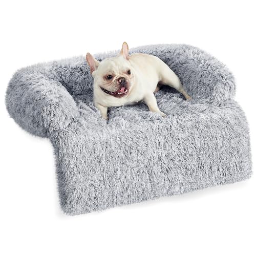 Feandrea FluffyHug Hundebett Plüsch, Hundedecke Sofa, Sofaschutz Hund, Hundekissen, Größe M, für kleine und mittelgroße Hunde, 80 x 75 x 16 cm, Ombré-Grau PGW221G01