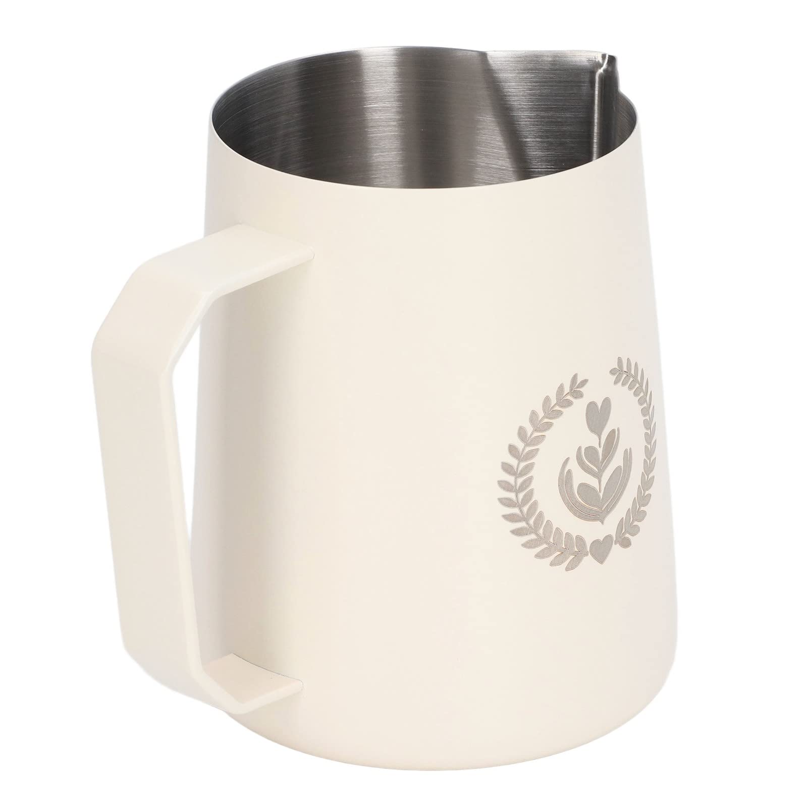 EMUKOEP Diseño de Colada Elegante 450ml de la Jarra de Espuma de Leche de Acero Inoxidable 304 para Bebidas de café (Blanca)