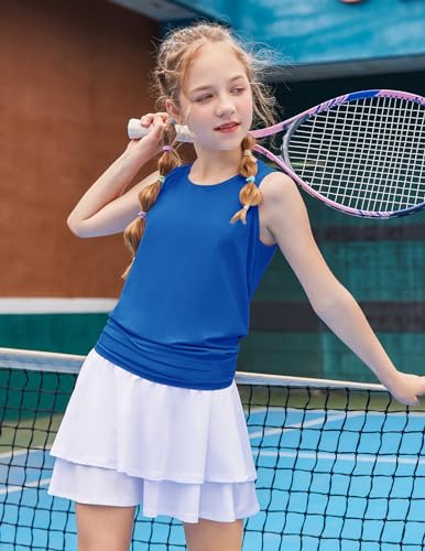 Image of Zaclotre Girls Athletic Tank Tops Open Tie Back Sleeveless Workout Shirts | Kids Sport Shirt 5-14Y, Stretchy, Lightweight, Quick-dry, Open Back, Tie Back, Dance, Tennis, Outdoor, Daily Wear