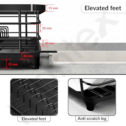 Image of Plantex Stainless Steel Dish Drying Rack /Vessel Drainer Basket with Tray /Smart Drainage Drainboard with Detachable Cutlery Holder /Utensils Drying Rack for Kitchen- (43 X 32 X 12 cm, Black)