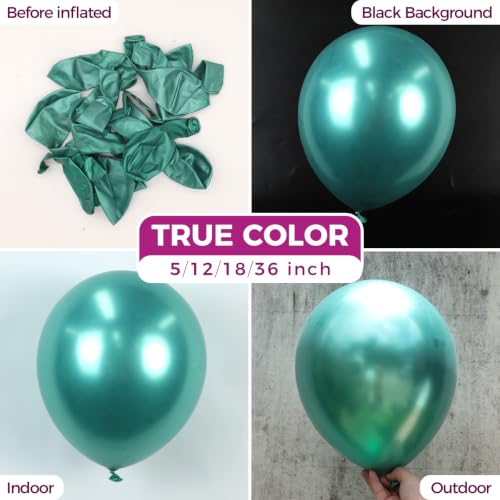 Image of Bezente Metallic Green Balloons Latex Party Balloons - 100 Pack 12 inch Round Metallic Green Boho Neutral Balloons for Graduation Spring Forest Summer Wedding Birthday Party Decorations