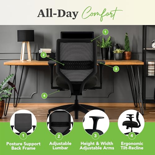 Image of HON Solve Ergonomic Mesh Task Chair with Adjustable Lumbar Support and Arms, Synchro‑Tilt Desk and Computer Seating for Home Office or Workstation, Midnight