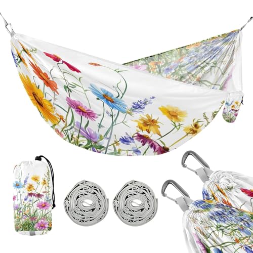 ATTX Beautiful Watercolor Wildflowers Camping Hammock - Lightweight & Portable Hammocks, Heavy Duty 330lbs Capacity for Indoor, Hiking, Backpacking, Travel, Backyard, Beach#67