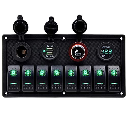 KAOLALI Panel de interruptor basculante LED de 8 bandas con doble puerto de cargador USB impermeable para coche RV camión barco Marine Rocker Switch Panel