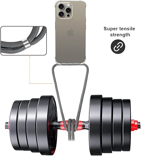 Miniatura 2 de YESPURE Funda con cordón para iPhone 15 Pro Max, funda transparente con correa de cordón ajustable para el cuello, parachoques suave, goma TPU, a