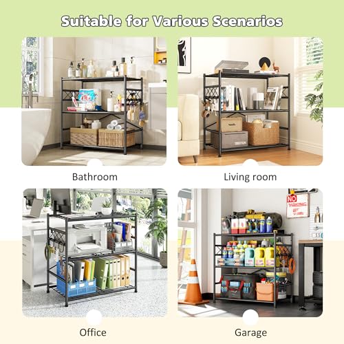 Image of Durayloly 3Tier Storage Shelves Metal Shelving Unit Organizer,Adjustable Wire Shelving Rack Pantry Kitchen with Hooks,Shelves for Laundry,Office and Bathroom closet shelves 23.6 inch W x 13.8 inch D x 30.9 inch H