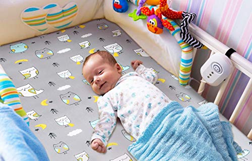 BROLEX Baby Fitted Crib Sheets: Kid Crib Sheets - Set of 2 for Toddler Standard Size Crib Mattress for Boys and Girls - Jersey Knit Crib Bed Sheets Owl Bear