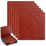 MYLIES Coasters, PU Leather Coasters for Drinks Set of 6 with Holder,Coffee Drink Coasters for...