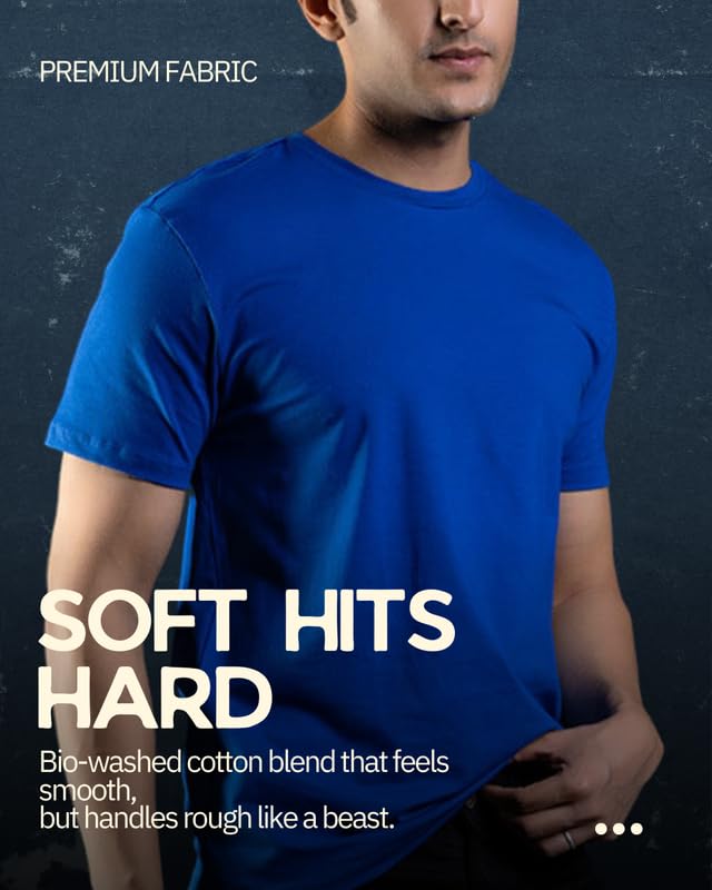 Image of Ghumakkad Cotton Blend Half Sleeve Round Neck Sports T Shirt for Men
