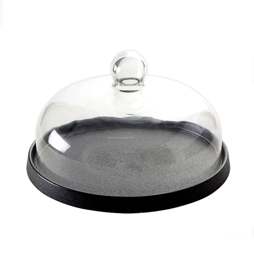 Stand plateau à pâtisserie rond céramique noire MU 28 cm avec couvercle cloche en verre