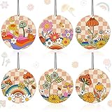 Sadnyy 18Pcs Boho Car Air Fresheners Hanging 70s Retro Boho Floral Car Diffuser Ornaments Aesthetic Car Fresheners Hippie Retro Flower Boho Car Accessories for Interior Aesthetic Cute Decor (Mushroom)