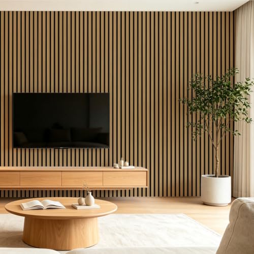 Image of Art3d 6-Piece Wood Acoustic Panels for Noise Reduction, 3D Textured Wall Paneling for Living Room Bedroom TV Background Interior Decor, Teak