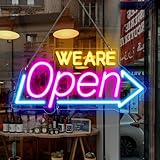 LED We Are Open Neon Schild, 41"*20" Dimmbares Offenes Neon Licht Sign für Business, Helles Leuchtreklame für Store, Bar, Restaurant, Shops, Party, Club (Blau, Pink, Orange)