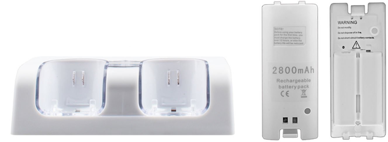 GPCT Wii Remote Dual Charger Dock With 2 Rechargeable Batteries & Docking Station + LED Lights For Wii Remote Control (Nintendo Wii (White/1 Pack))