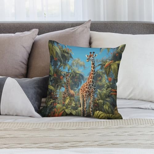 Housse de coussin de salon lavable en peluche double face girafe