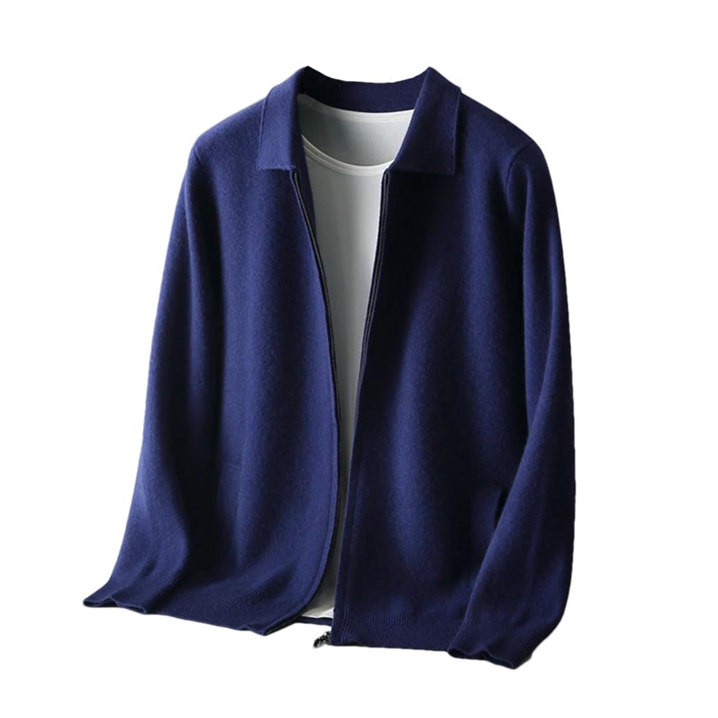 Cárdigan de lana para hombre, con solapa, grueso, con cremallera, para negocios, informal, de punto
