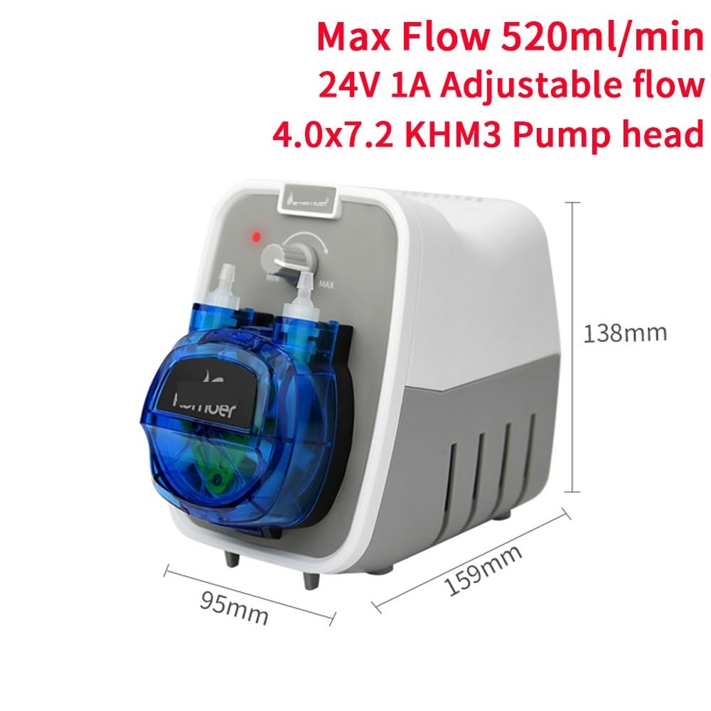 NURII High Flow Peristaltic Pump, 520ml/min KCPA600, 24V DC Motor, 4mmX7.2mm Adjustable Flow Gear Structure Dosing Pump for Lab