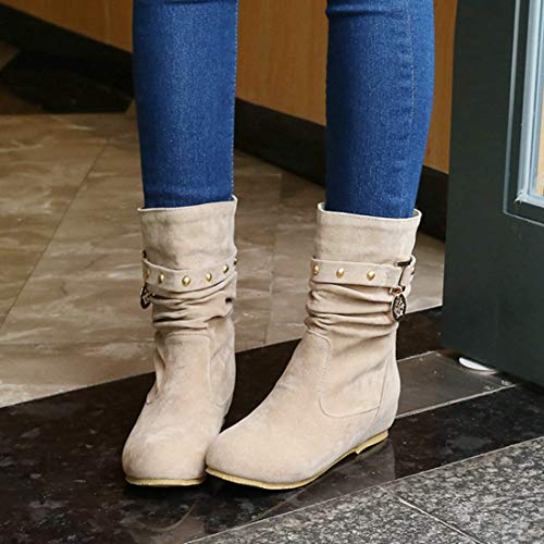 VOKLIN Women's Casual Round Toe Slouch Ankle Boots Suede Metallic Pull On Low Wedge Hidden Heel Short Booties4