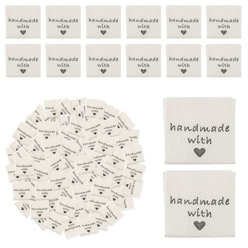 Aysatogc 100 etiquetas hechas a mano para coser, etiquetas de costura personalizadas, hechas a mano, etiquetas de costura, etiquetas de tela para costura, ganchillo, decoración