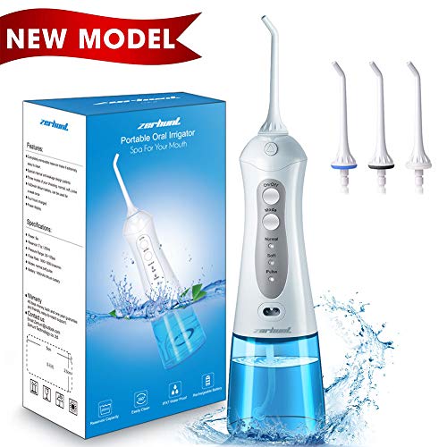Munddusche,[2019 NEUEST]Elektrische USB kabellose und aufladbare Reisemunddusche,300ML Wassertank,3 Düsenaufsätze, Wasserreiniger Tragbarer Zahnreiniger für Zahnpflege, IPX7 Wasserdicht Dentale(Blau)
