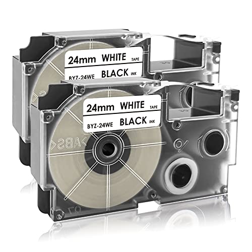 Wollsh カシオ用 互換 ネームランド XR-24WE 2個セット 白地黒文字 24mm幅・長さ8m ラベルライター テープカートリッジ