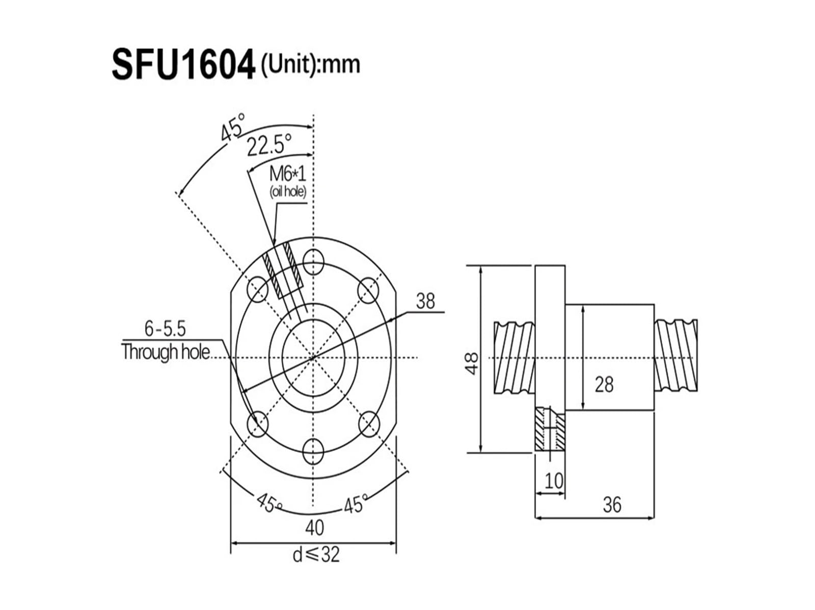 SFU1604 SFU-Kugelmutter 4 mm Steigung, 16 mm Durchmesser Kugelmutter SFU1604-3 SFU1604-4(1 PC SFU1604-4 nut)