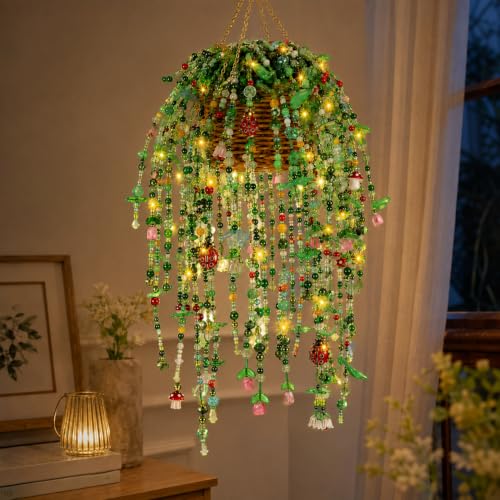 Image of 4248 Pcs Beaded Plant Kit, Green Beads for Beaded Plants with LED Lights