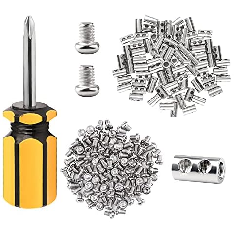 FSHIHINE 100PCS Wire Rope Clips Clamp Adjustable Wire Rope Grips for 1-2 mm Diameter Wire Rope and Cable Wire Rope Lock with End Screw Stopper and Screwdriver I Shaped Wire Rope Clamp Cover
