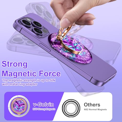 Image of Magnetic Phone Ring Holder for MagSafe Grip,[Super Magnet],Stylish 360 Rotation Cell Phone Grip Stand Finger Ring Kickstand for iPhone 17 16 15 14 Pro Max,iPad and Smartphones,Purple