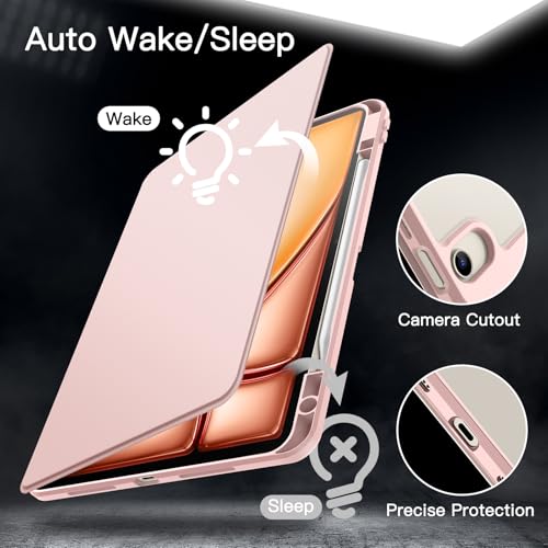 Image of JETech Rotating Cover Case for iPad Air 13-Inch M4 /M3 /M2 (2026 /2025 /2024) with Pencil Holder, 360 Degree Rotation Protective Stand Cover Clear Back, Auto Wake /Sleep (Sandy Pink)