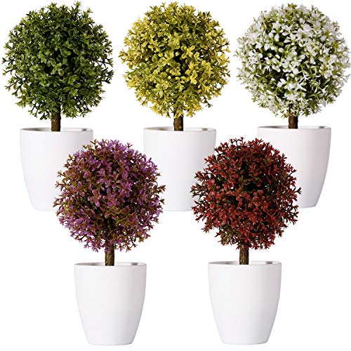 FagusHome 20cm Alto Plantas Artificiales en Maceta 5 Piezas árbol en Forma de Bola en Maceta boj Artificial plástico para decoración (A)