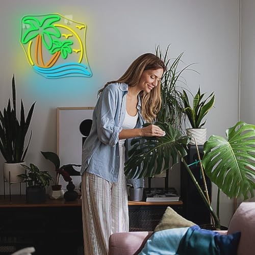 NOSUN Tropic Palm Tree Neon Signs for Wall Decor Hawaiian LED Neon Lights Coconut Tree Tropic Neon Signs for Bedroom Bar Party Men Cave Game Room Sea Neon Light Sign Tropic Wall Art Decor — view 6
