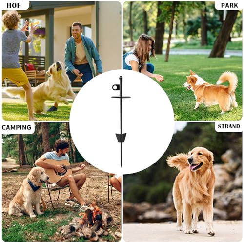 Bodenanker Hund, Erdanker Hund für mittlere Bis Große bis zu 200 lbs, Kein Verheddern Anlegepflöcke für Hunde, Bodenanker zum Eindrehen für Hof und Camping Strand Rasen Outdoor 16-Zoll (Schwarz)